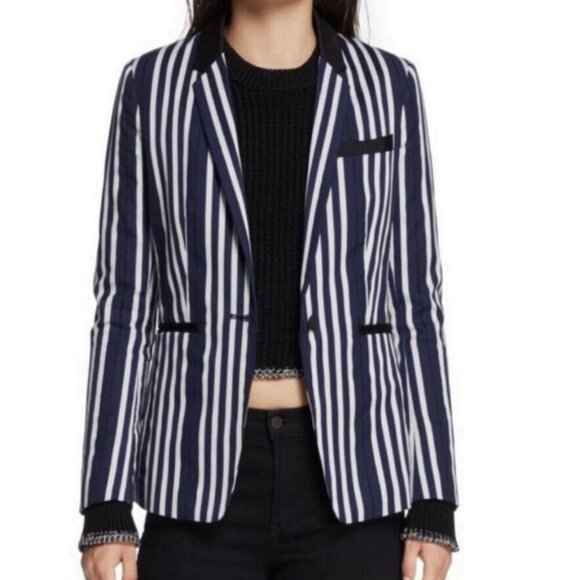 Rag & Bone Windsor Blazer Navy/White Striped Cotton Size 0 - Picture 2 of 9